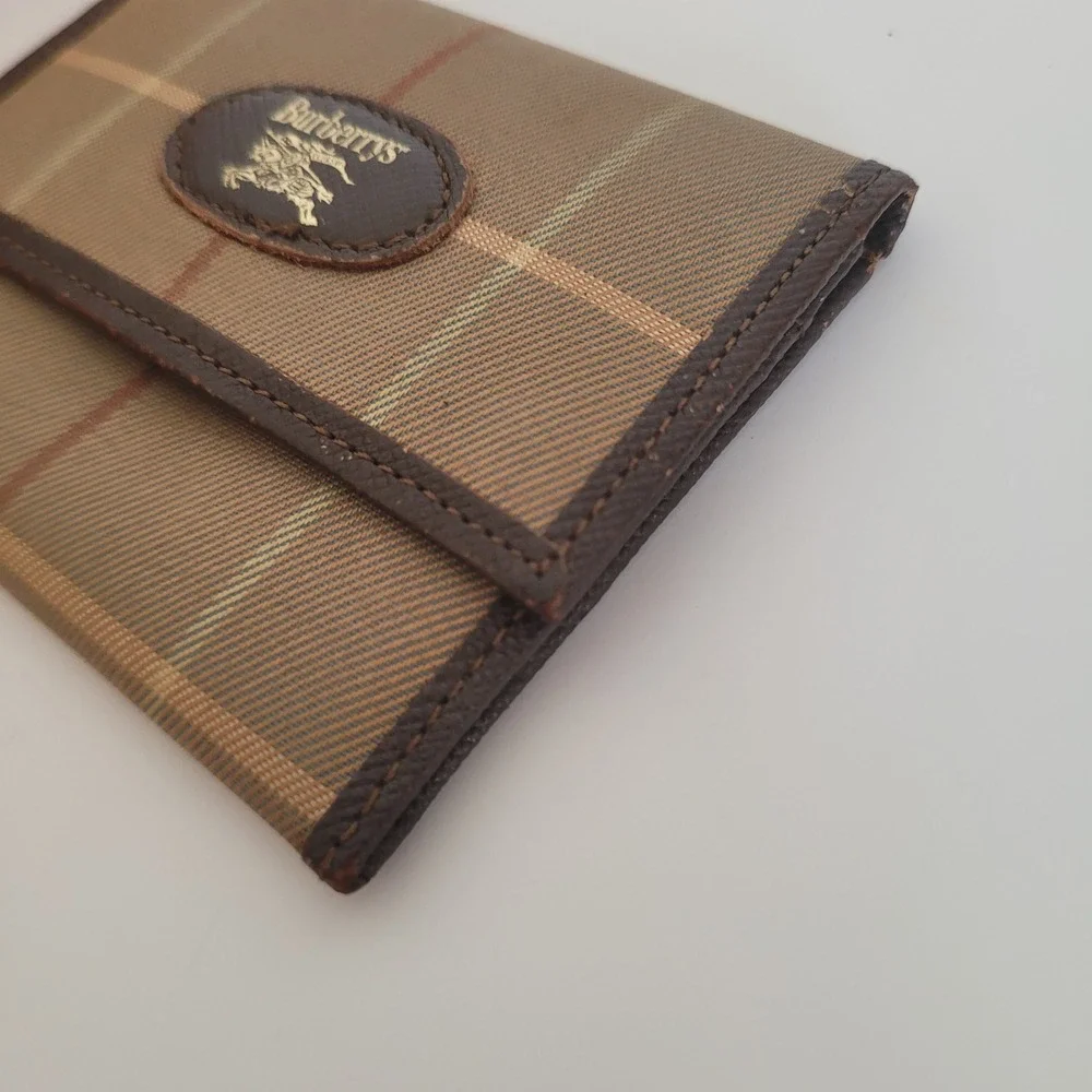 Vintage‎ Burberrys London Nova Check Card Holder Coin Purse Brown Leather Wallet